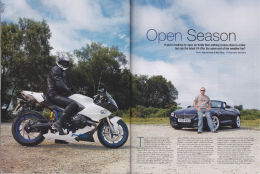 BMW Car magazine Z4 v bike twin test photo feature