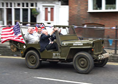 Colonel John R Ulricson arrives for the Service in  in USAAF Jeep