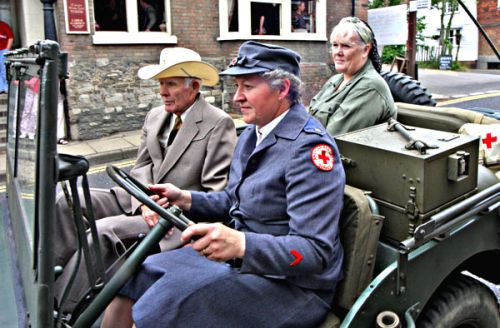 Lt Colonel Bill Bullard arrives for the Service in USAAF Jeep