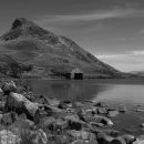 Old boat house by the lake
