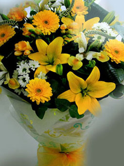 Gold Lillies & Gerbera Handtied
