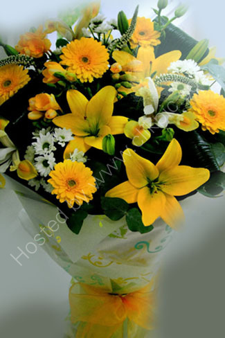 Gold Lily & Gerbera Hand-tied