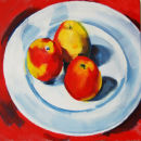 Still life three apples II (blue ground)