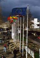 Flags outside of the Millenium Eye in London.