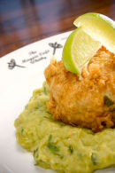 Fishcake with mushy peas.