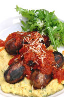 Italian Sausages with polenta mash and tomato sauce.
