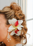 Closeup of Brides Hair with flowers 