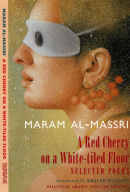 A RED CHERRY ON A WHITE TILED FLOOR