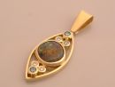 Boulder Opal Matrix & Diamonds Gold Pendant 