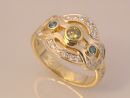 Gold Ring with Yellow, Blue & White Diamonds 