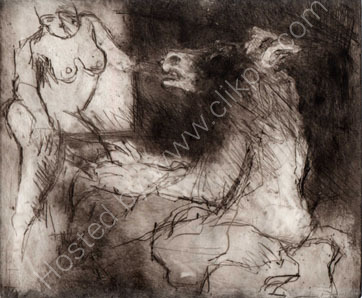 Bull headed man and model. Pauline Rignall