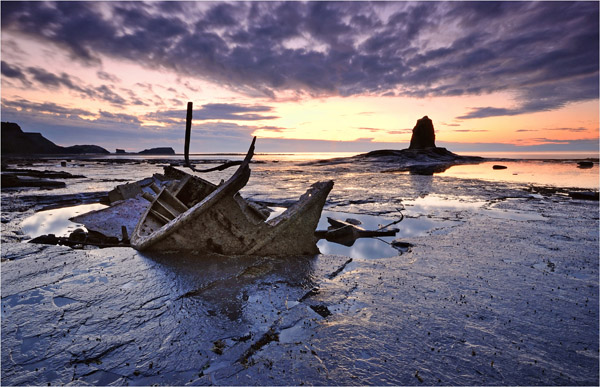 Saltwick Bay , Evening Light at Low Tide.