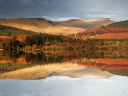 Reflection of Corn Du and Cribyn in Pentwyn Reservoir.