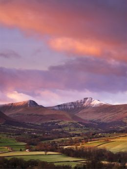 Winter sunrise over Pen y Fan and Cribyn.