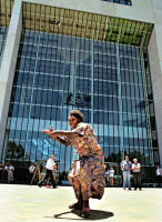 Aboriginal elder celebrates Wik High Court victory, Canberra.