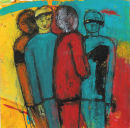 4 Friends. Indian ink and oil paint on paper. 15cm x15cm 2011 £200