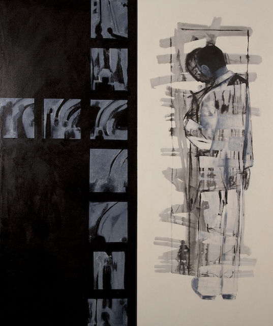 Newsreel Series. 'Whispering'
2007. oil on canvas. 165 x 140cm. �3000
