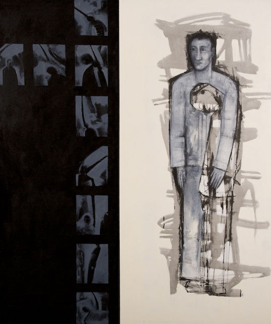 Newsreel series.'Protecting'
2007. oil on canvas. 168 x 146cm �3000