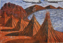 Titicaca Haystacks woodblock print