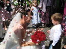 Ellie & Son in a confetti shower.